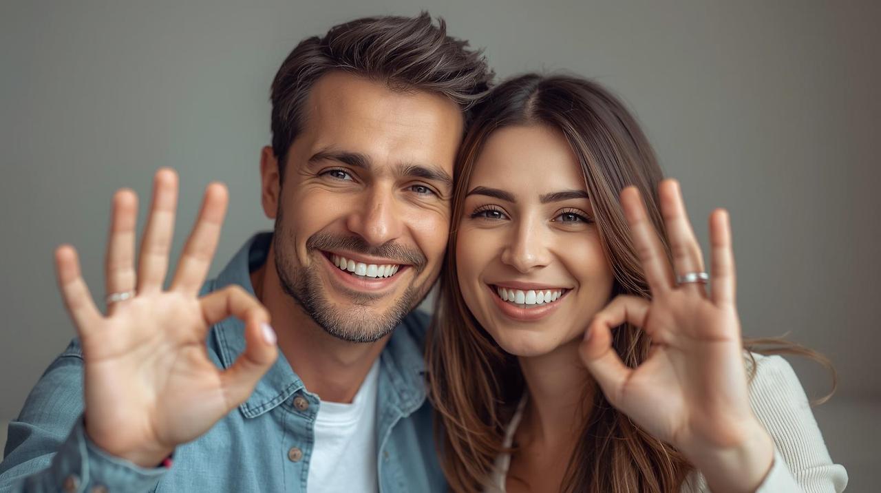 손가락으로 OK 사인을 하는 남녀의 모습을 그려줘.jpg