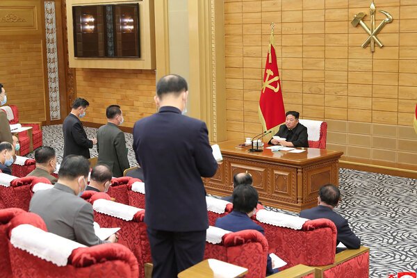 Kim Jong-un, North Korea’s leader, chided health officials for “incompetence” at a Saturday meeting, according to state media.Korean Central News Agency, via Associated Press.jpg