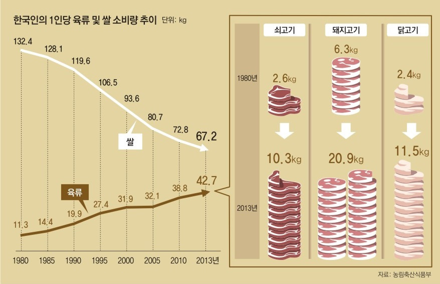 한국인의 육류 및 쌀 소비량.jpg
