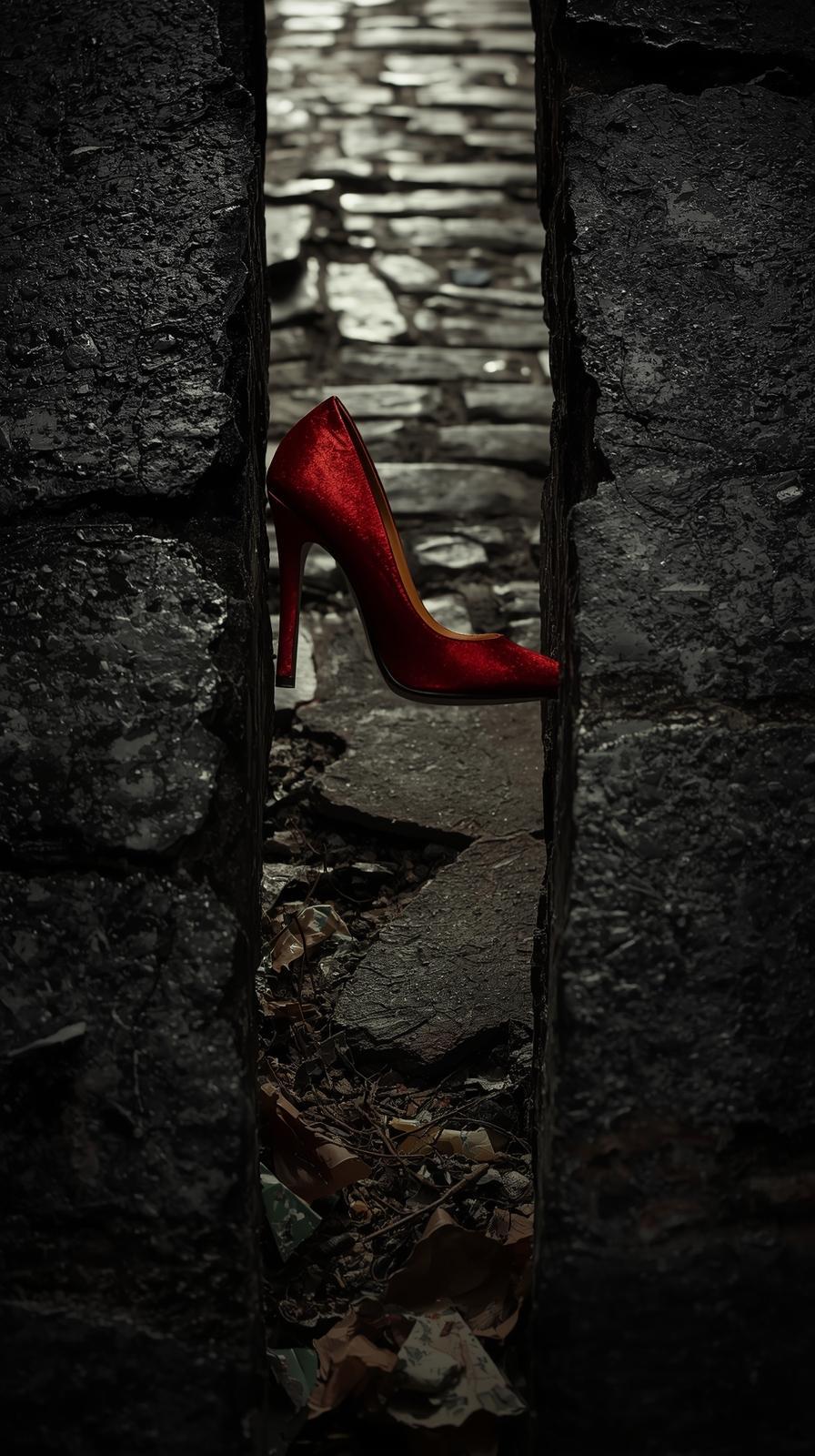 도시 거리의 빈틈으로 하이힐이 떨어지는.jpg