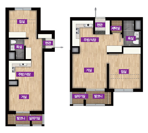서울 종로구 교남동 ‘경희궁자이’ 전용 33㎡(좌)·37㎡(우) 소형 아파트 평면도.jpg