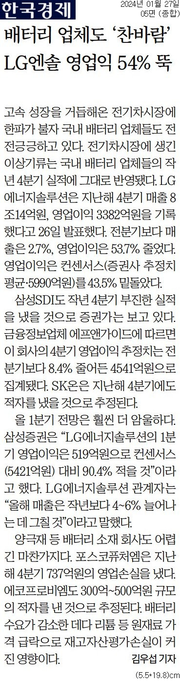 20240127_한국경제_배터리 업체도 ‘찬바람’ LG엔솔 영업익 54% 뚝_종합 05면.jpg