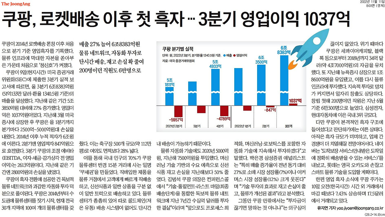 20221111_중앙일보_쿠팡, 로켓배송 이후 첫 흑자 … 3분기 영업이익 1037억_경제 B03.jpg