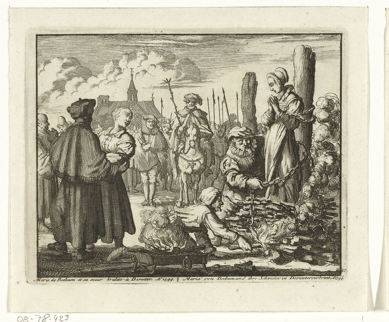 Maria van Beckum en haar schoonzuster Ursel te Delden verbrand, 1544, Jan Luyken, 1683 - 1685.jpg