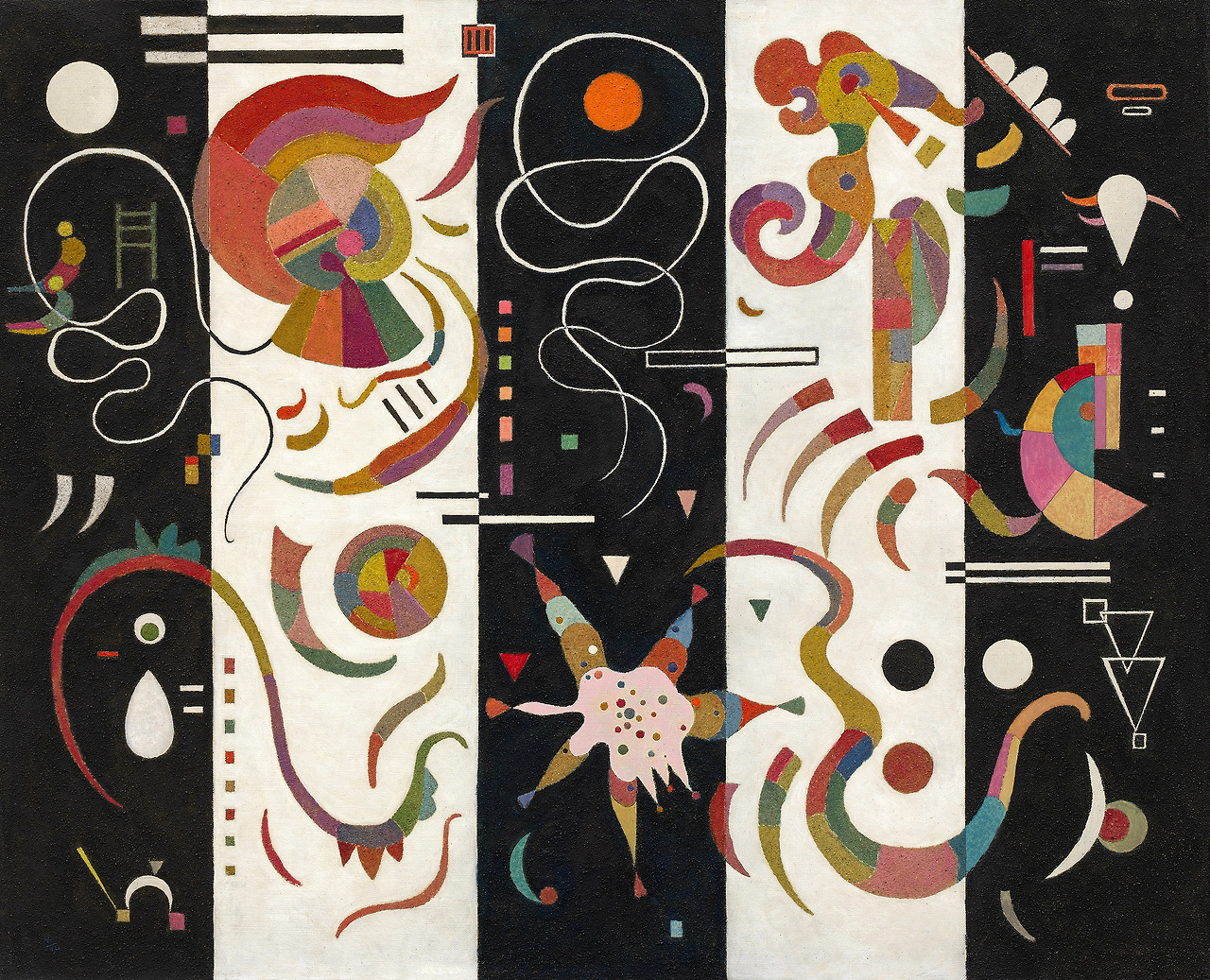 Wassily Kandinsky (1866–1944), Striped, 1934  Wassily Kandinsky (1866–1944)  Striped  1934     Oil with sand on canvas  81 x 100 cm     Guggenheim Museum, New Yor.jpg