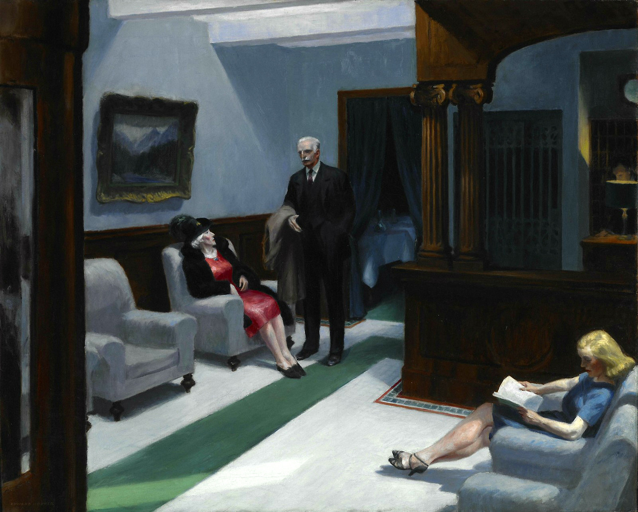 Hotel Lobby  1943. Oil on canvas. 81,91 x 102,23 cm. Indianapolis Museum of Art, Indianapolis. .jpg