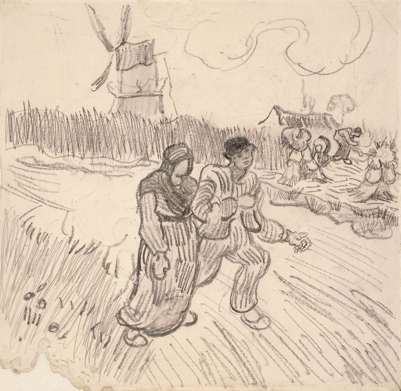 1890 Van Gogh Couple Walking Down a Road,drawing(Van Gogh Museum Amsterdam).jpg