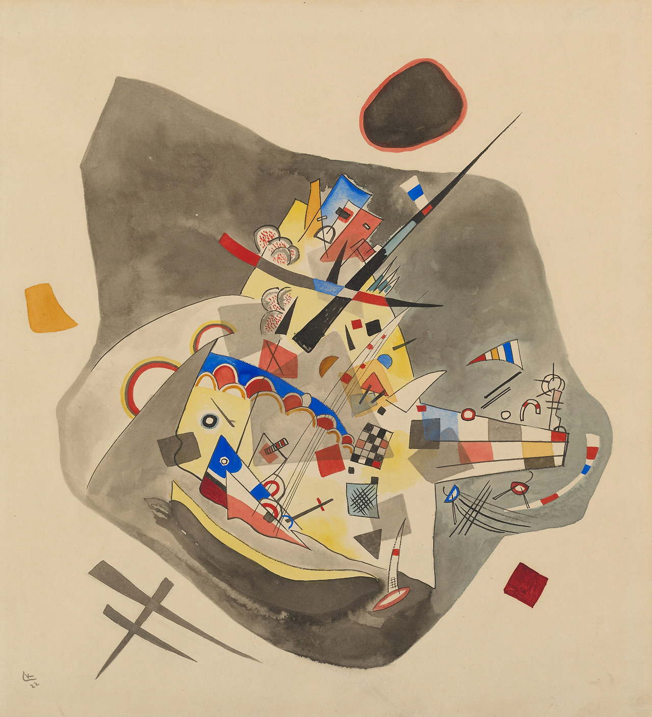 Wassily Kandinsky (1866–1944), Gray Spot, 1922  Wassily Kandinsky (1866–1944)  Gray Spot  1922     Watercolour, gouache, ink, and graphite on paper  46.7 x 42.5 cm     Guggenheim Museum, New York.jpg