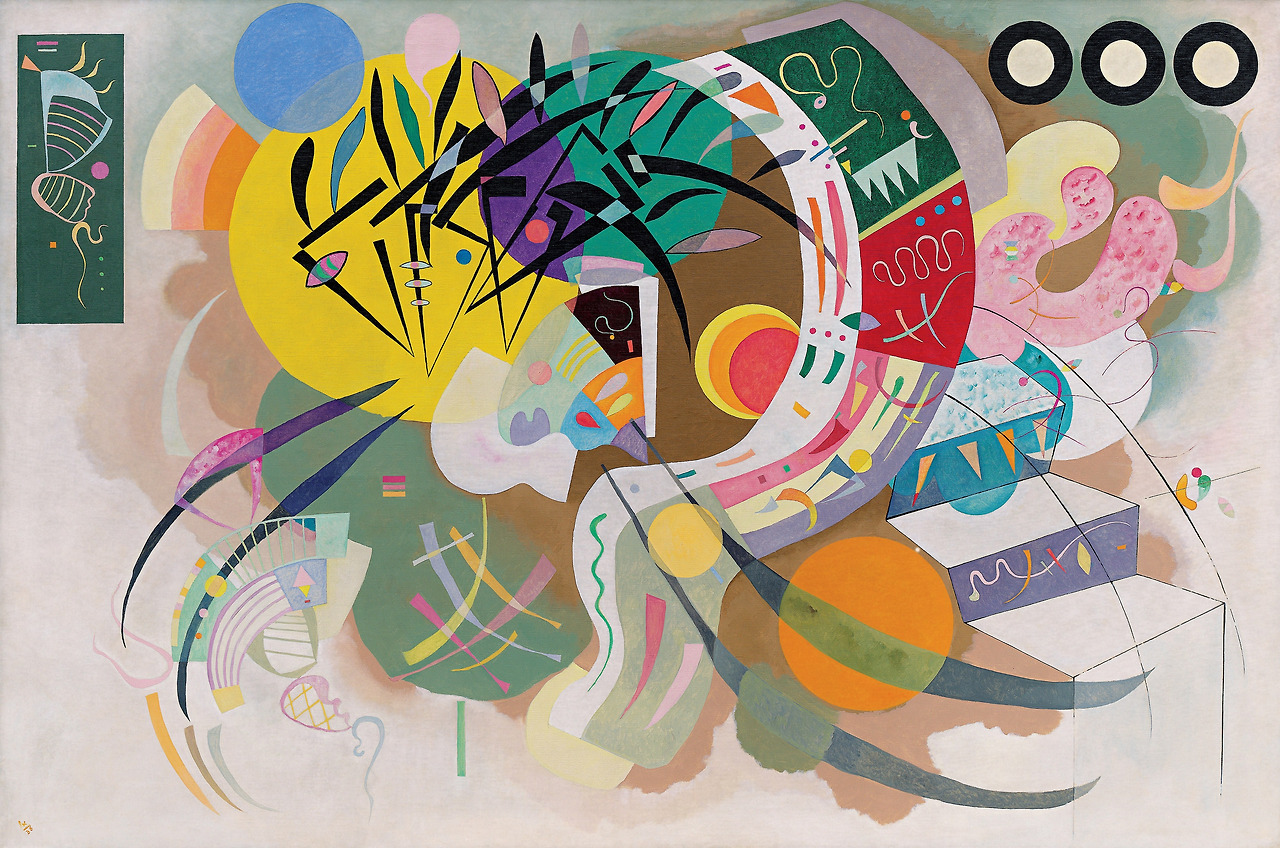 Wassily Kandinsky (1866–1944), Dominant Curve, 1936  Wassily Kandinsky (1866–1944)  Dominant Curve  1936     Oil on canvas  129.2 x 194.3 cm     Guggenheim Museum, New York.jpg