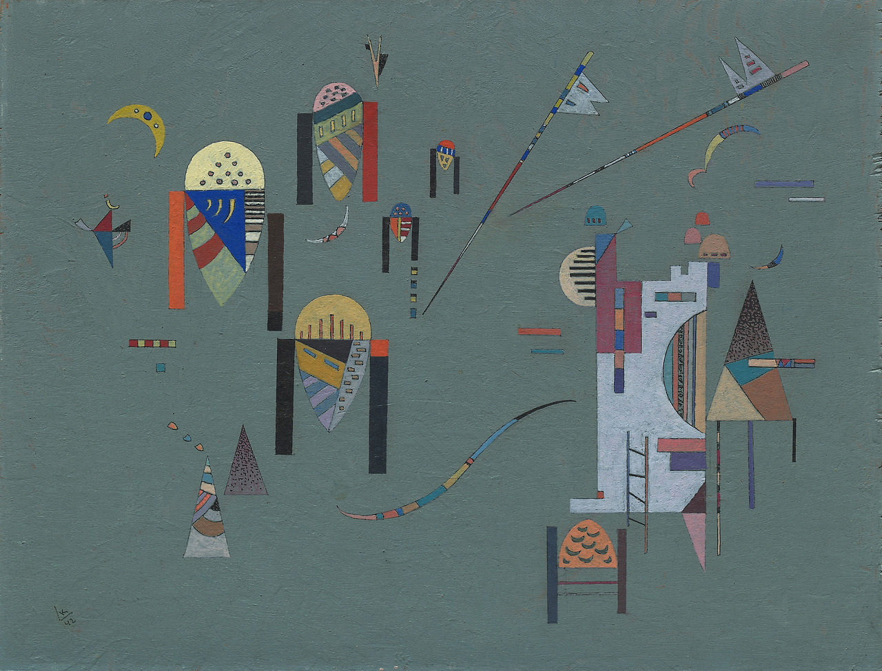 Wassily Kandinsky (1866–1944), Vertical Accents, 1942  Wassily Kandinsky (1866–1944)  Vertical Accents  1942     Oil on wood panel  32.1 x 42 cm     Guggenheim Museum, New York.jpg