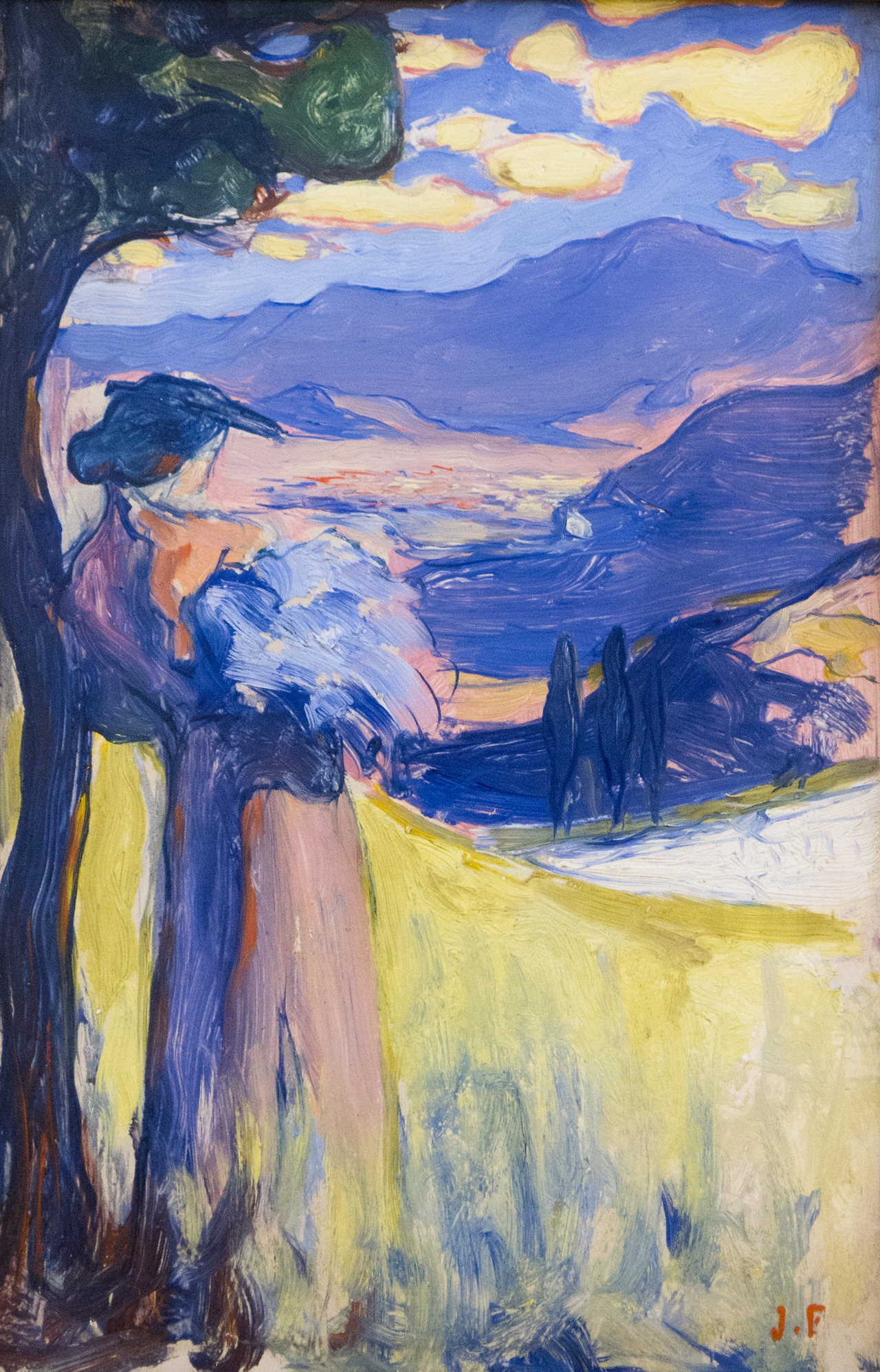 Jules Flandrin (1871-1947) %22Femme (Jacqueline Marval) au bouquet devant le Moucherotte%22 .jpg