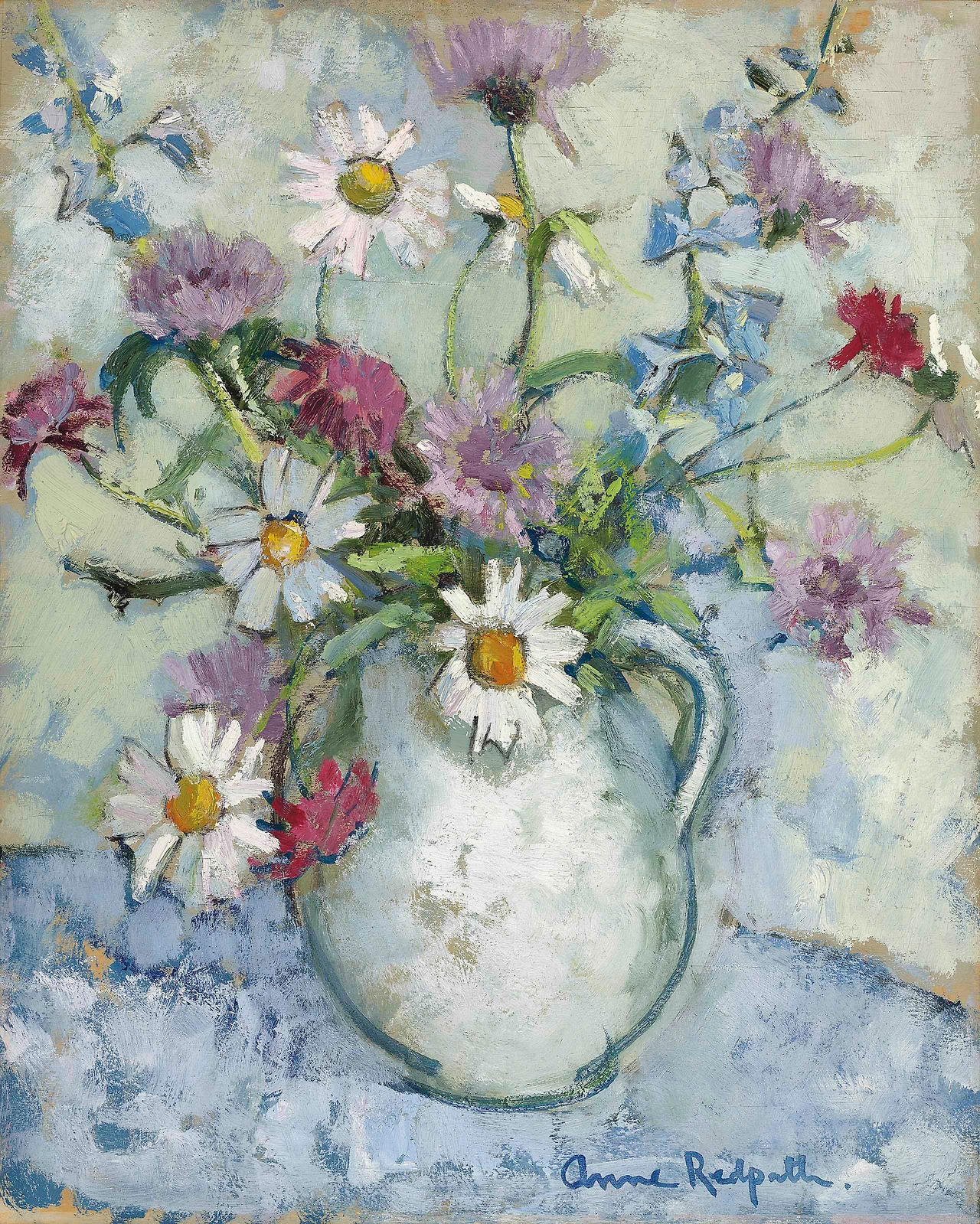 Anne Redpath «Summer Flowers in a Jugs»  Oil on panel; 52.1x41.9 cm..jpg