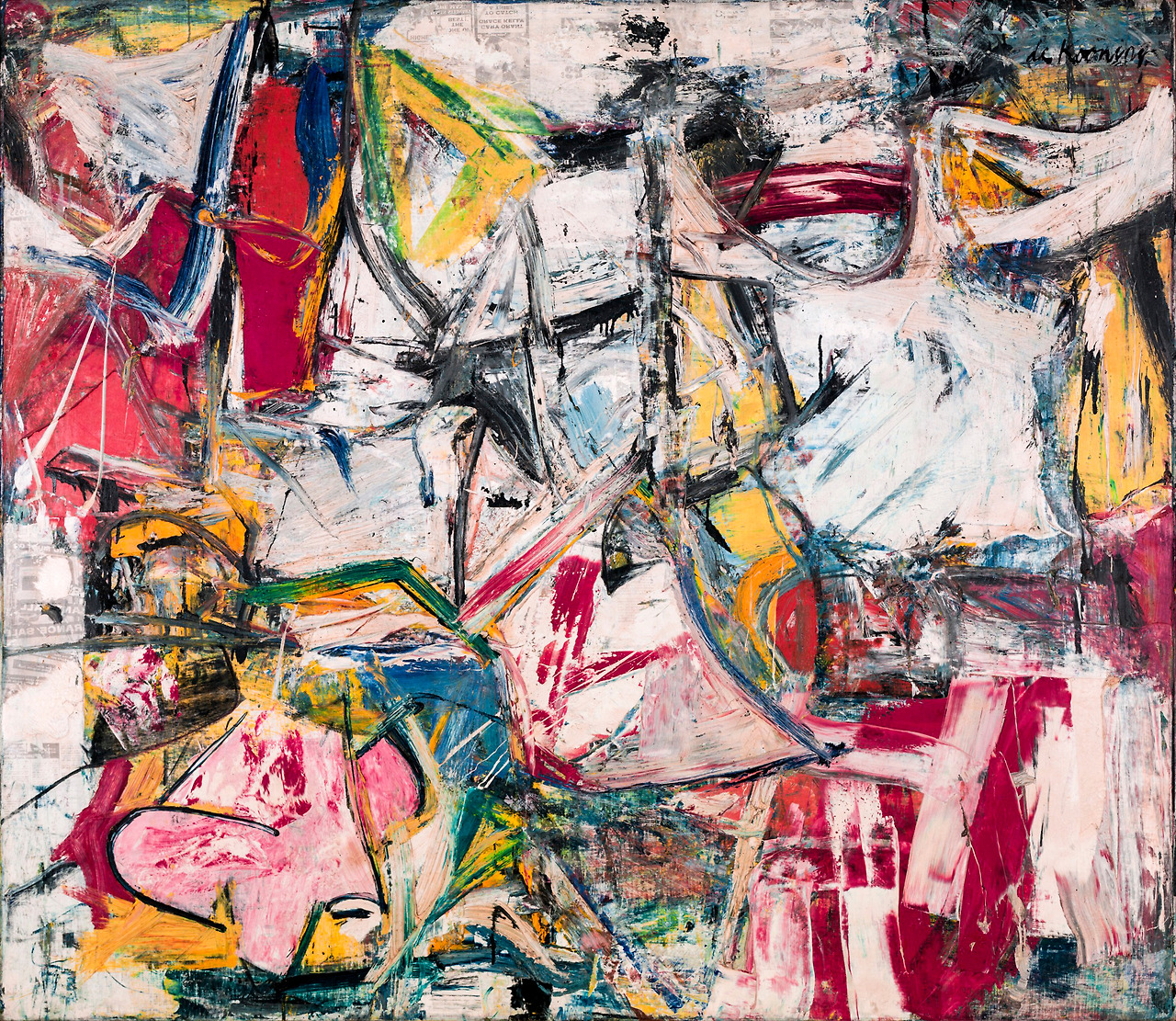 Gotham News  1955. Oil, enamel, charcoal, and newspaper transfer on canvas. 175,26 x 200,66 cm. Albright-Knox Art Gallery, Buffalo.jpg