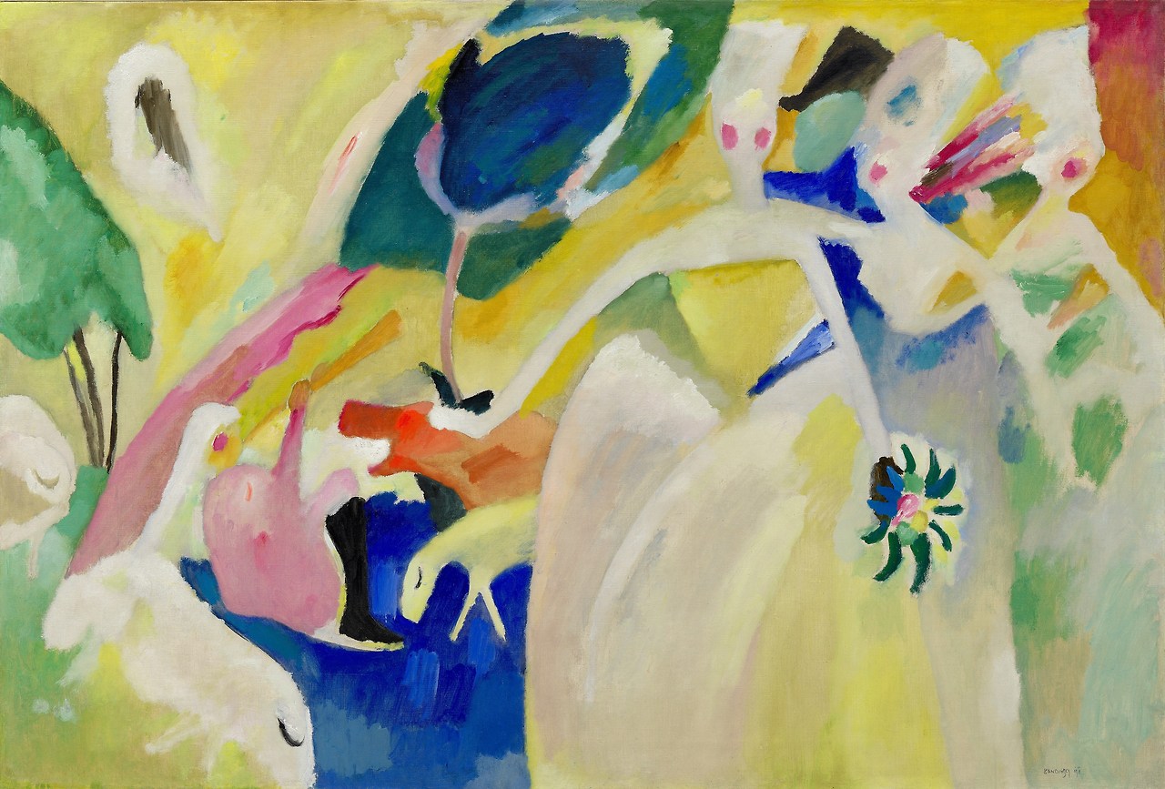 Wassily Kandinsky (1866–1944), Pastorale, 1911  Wassily Kandinsky (1866–1944)  Pastorale  1911     Oil on canvas  105.7 x 156.5 cm     Guggenheim Museum, New York.jpg