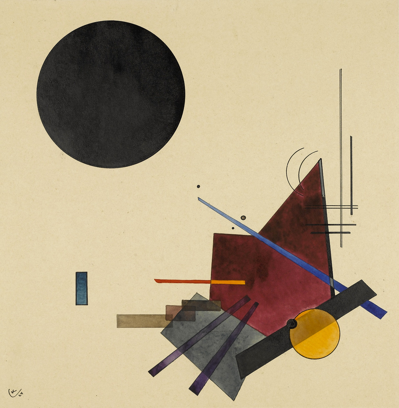 Wassily Kandinsky (1866–1944), Black Relationship, 1924  Wassily Kandinsky (1866–1944)  Black Relationship  1924     Watercolour and ink on paper  36.9 x 36.2 cm     Museum of Modern Art, New York.jpg