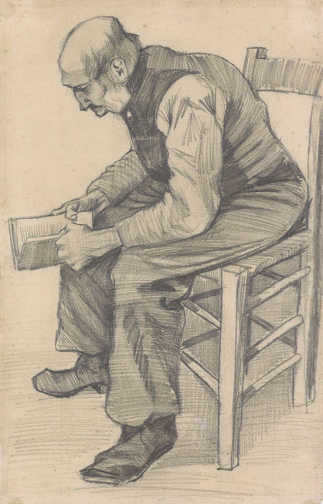 1882 Van Gogh Man Reading The Bible,drawing(Kröller-Müller Museum).jpg