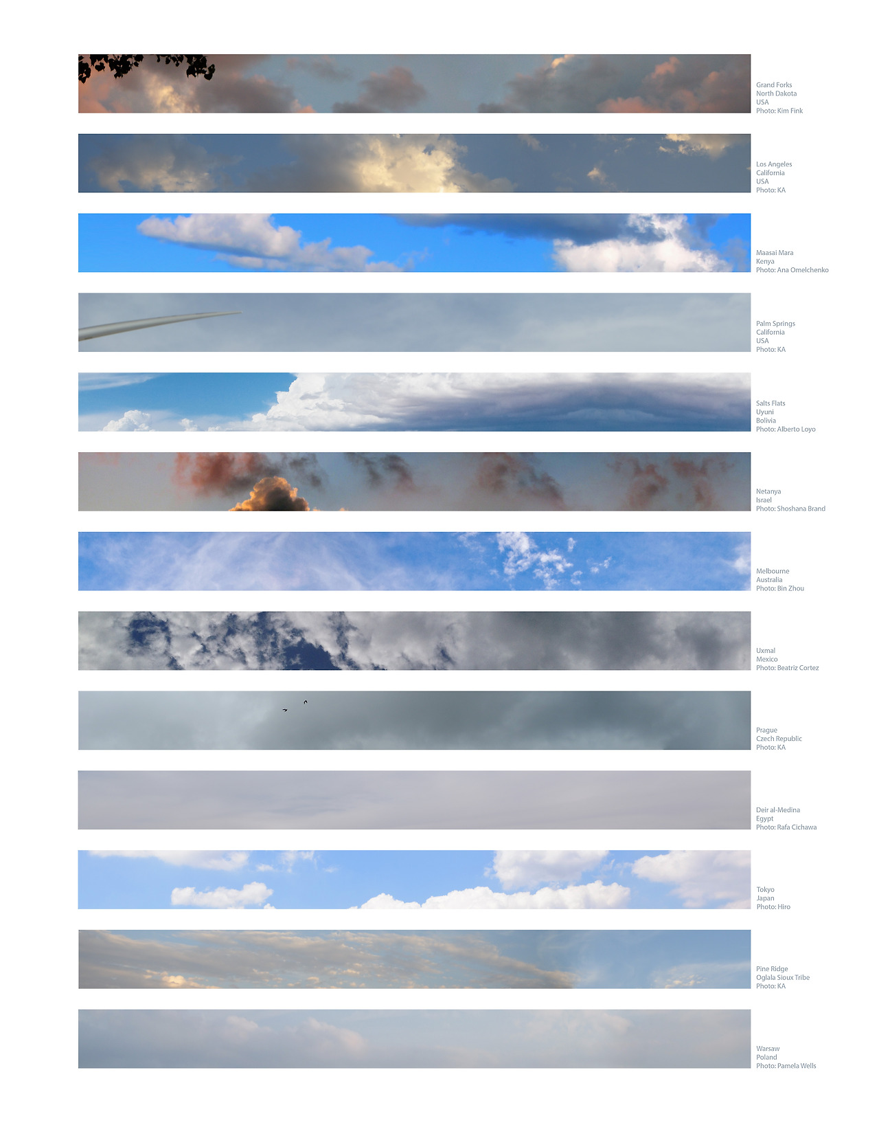Kim Abeles  Shared Skies (13 global skies), 2012  Archival digital print  Edition 12 of 25  22 x 17 inches  Courtesy the artist  Value: $650  Staring Bid: $350.jpg