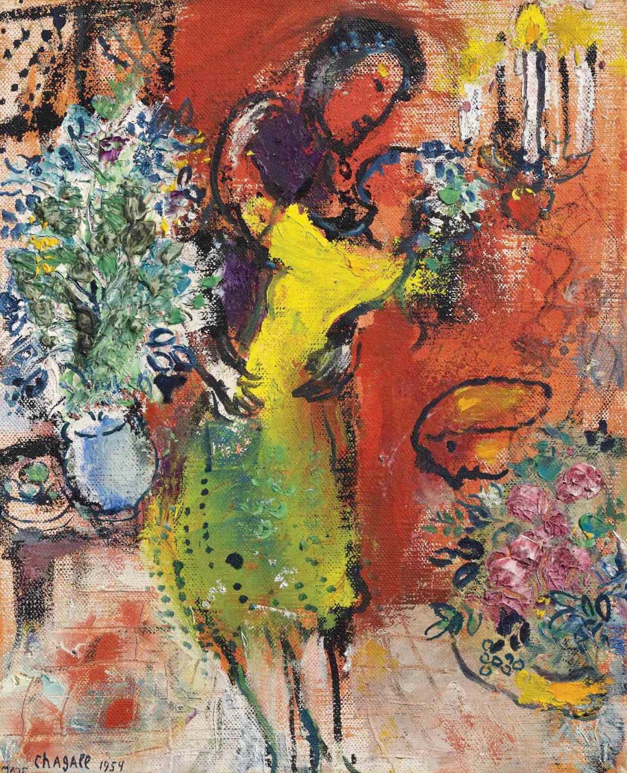 Couple au chandelier, 1954 Marc Chagall（1887 - 1985）  oil on canvas  27 x 22 cm.jpg