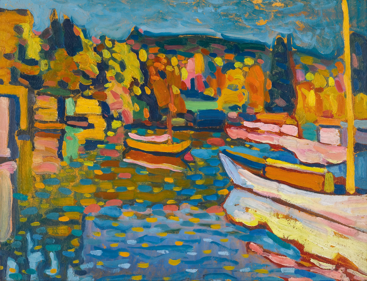 Wassily Kandinsky (1866–1944), Study for Autumn Landscape with Boats, 1908  Wassily Kandinsky (1866–1944)  Study for Autumn Landscape with Boats  1908     Oil on board  30.5 x 39 cm     Private collection.jpg