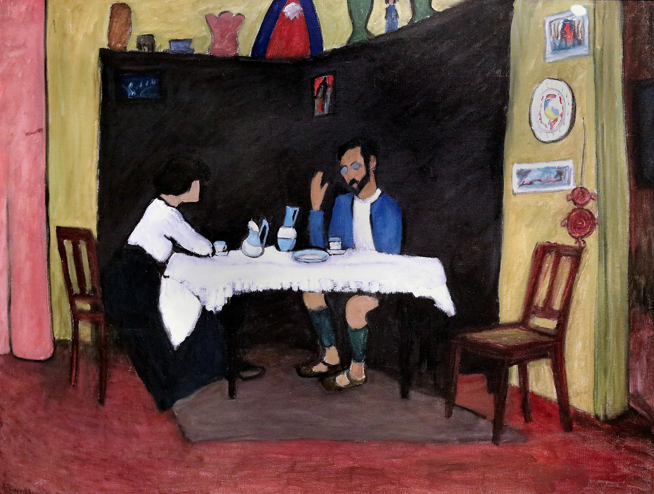 Gabriele Münter 1877-1962 Munich Kandinsky and Erma Bossi at the table (after the meal) 1912 Musée d'Art Moderne de Louisiana Copenhague Exposition temporaire.jpg