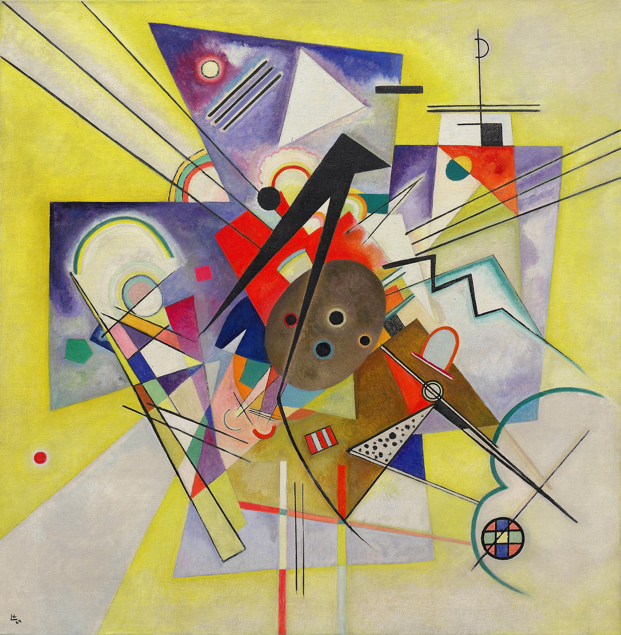 Wassily Kandinsky (1866–1944), Yellow Accompaniment, 1924  Wassily Kandinsky (1866–1944)  Yellow Accompaniment  1924     Oil on canvas  99.2 x 97.4 cm     Guggenheim Museum, New York.jpg