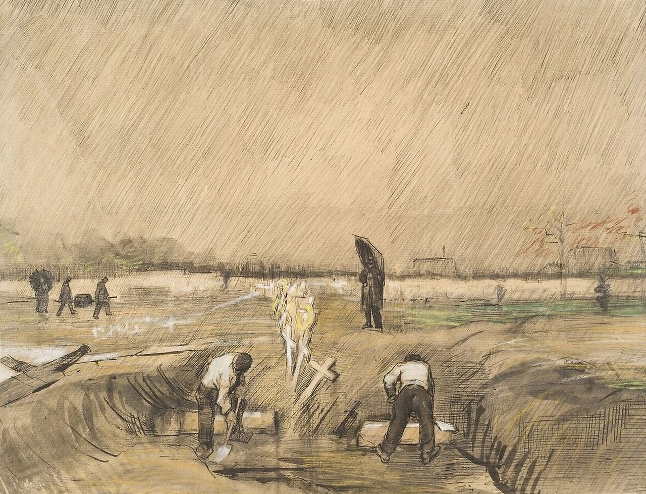 1886 Van Gogh Graveyard in the rain,drawing(Kröller-Müller Museum).jpg