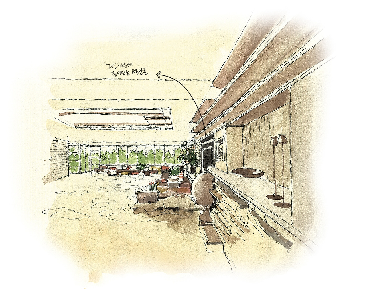 프랭크로이드라이트의 거실이 있는 낙수장 거실.jpg