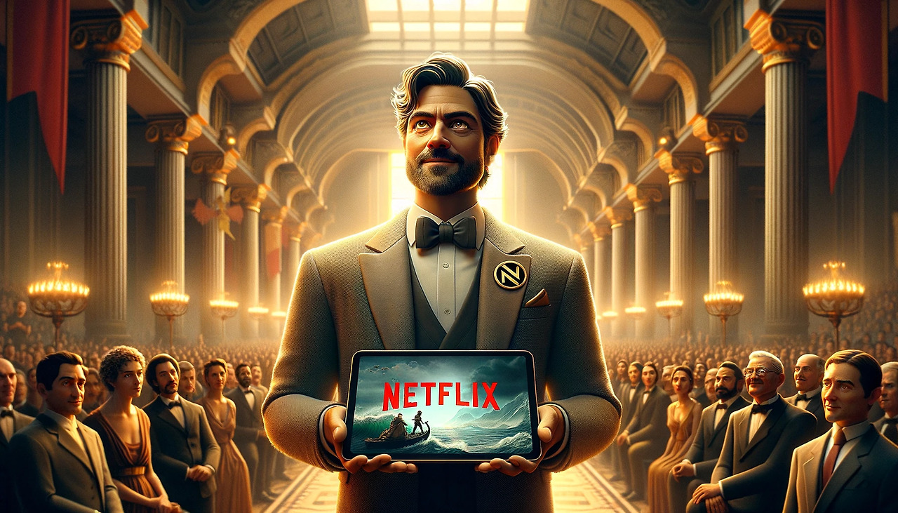 DALL·E 2024-02-16 00.18.01 - Create an image in the style of a Pixar animation that depicts a journey's end for a Netflix founder character, inspired by 'The Odyssey'. The charact.jpg