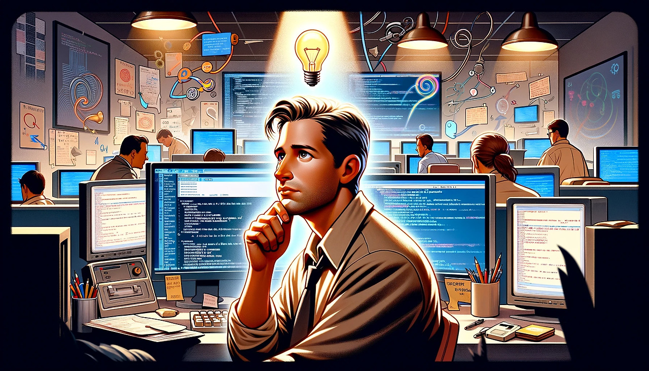 DALL·E 2024-02-15 23.58.57 - Depict a man in the style of a Pixar animation who represents a visionary tech entrepreneur in the early 1990s. He is the founder of a company that de.jpg