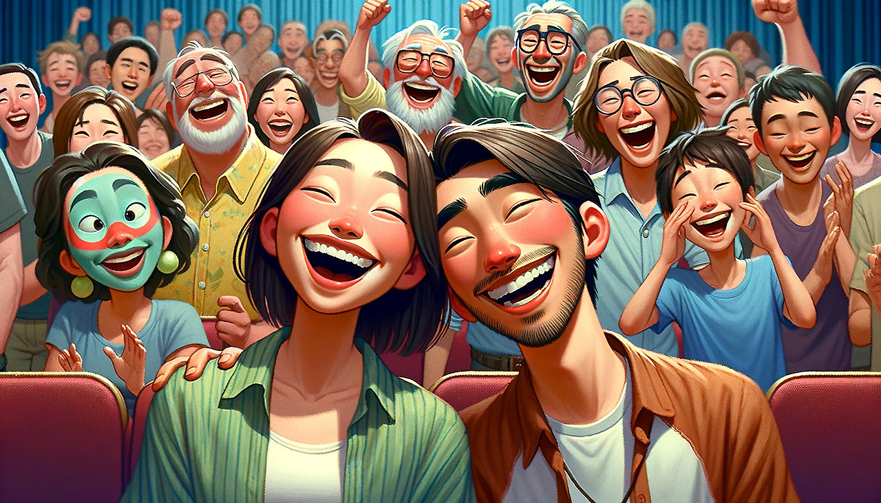 DALL·E 2024-02-08 13.00.55 - Create an illustration in the style of Pixar Animation Studios, inspired by the attached movie poster. It should feature a young Korean man and woman,.jpg