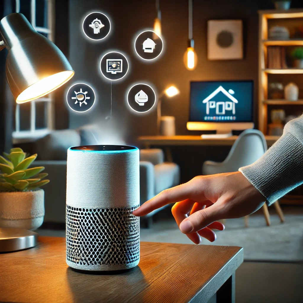 DALL·E 2024-09-27 14.01.30 - A user-friendly example of Amazon Alexa interacting with a user through voice commands in a home setting. The scene shows Alexa responding to a user's.jpg
