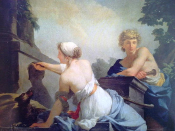 장바티스트 르로, 미술의 기원, 양치기의 그림자를 더듬어가는 디부타데스.jpg