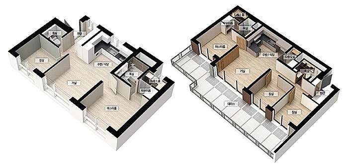 주거형 오피스텔 설계도면 3BAY•전용53㎡(왼), 4BAY•전용77㎡(오).jpg