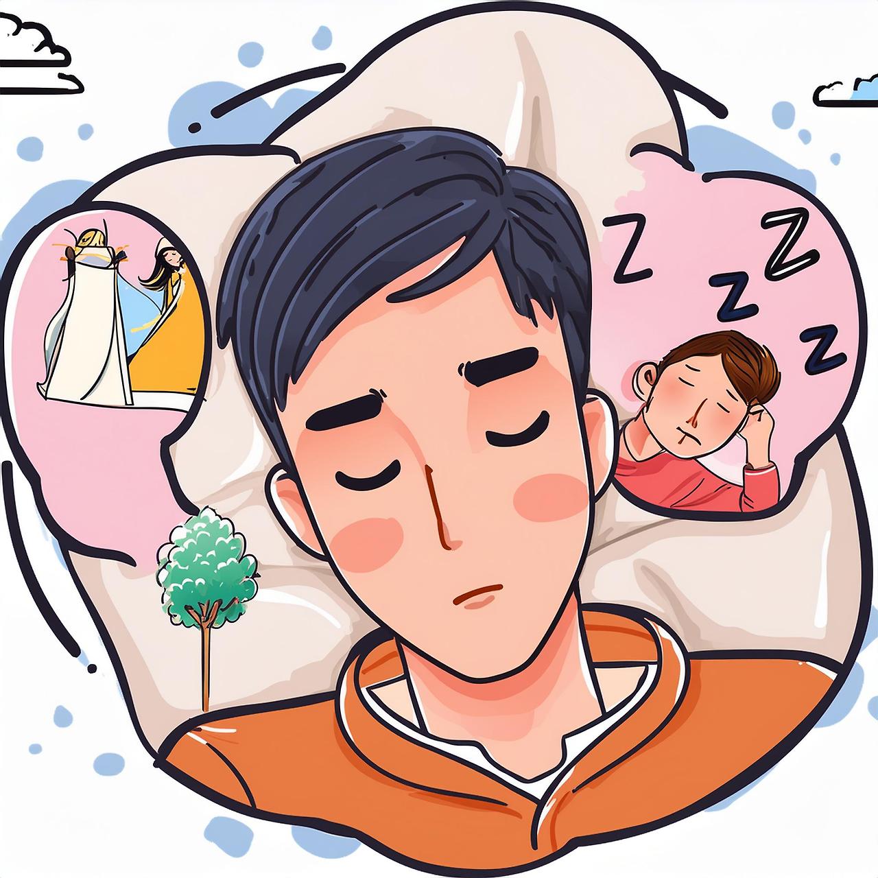 Firefly 눈을 감고 잠을 자면서 여자 친구와 산책을 하는 꿈을 꾸는 한국 젊은 남성을 그려주세요. 사실적으로 그려주세요 89899.jpg