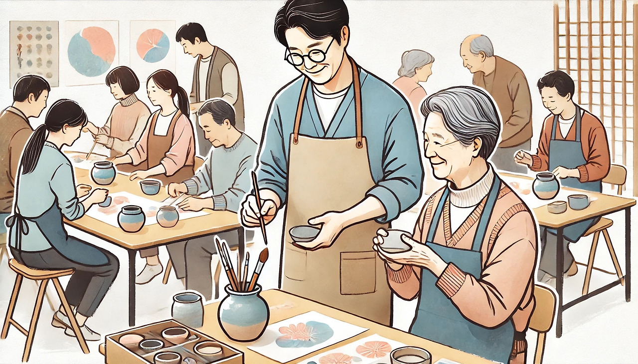 은퇴 후의 삶-1_0010_DALL·E 2024-08-06 17.52.35 - A Korean senior man and woman attending a community workshop, engaging in a .jpg