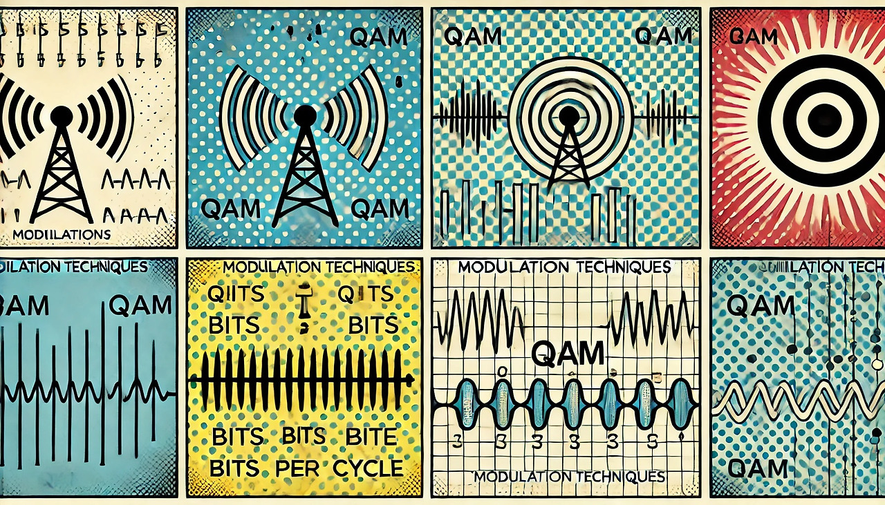 DALL·E 2024-06-22 23.46.06 - A simple pop art style image with a white background and some padding around the edges illustrating 'Modulation Techniques'. The image shows a signal .jpg