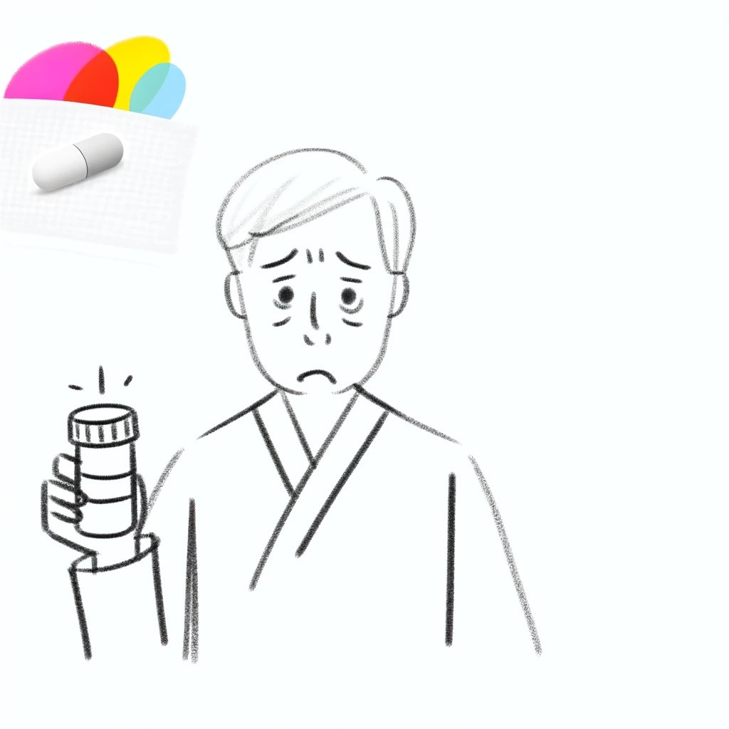 5 DALL·E 2024-05-23 20.45.33 - A simple pencil sketch of a Korean retired person worrying about health issues, with a white background and color elements. The person is holding a pi.jpg