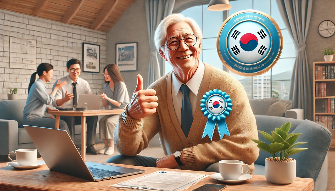 DALL·E 2024-06-20 22.32.14 - A realistic image depicting the benefits of holding a technical certification after retirement in South Korea. The scene features an elderly professio.jpg