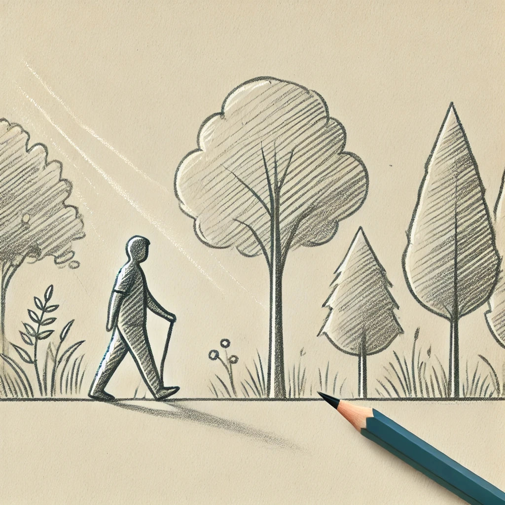 re _0011_DALL·E 2025-02-16 21.55.19 - A minimalistic pencil sketch of a person taking a walk in a park, surrounded by tr.jpg