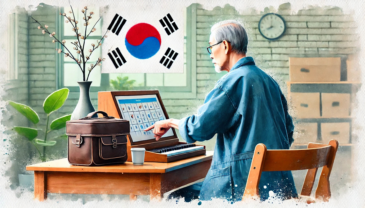 평생학습-1_0017_DALL·E 2024-08-06 14.35.58 - A realistic watercolor-style image of an elderly person participating in a voca.jpg