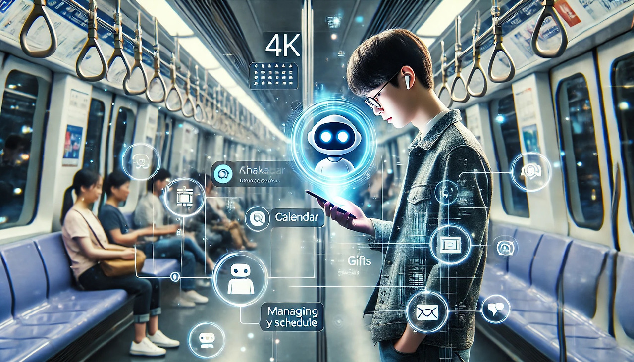 AI와 결합된 미래형 카카오톡 사용 장면.jpg