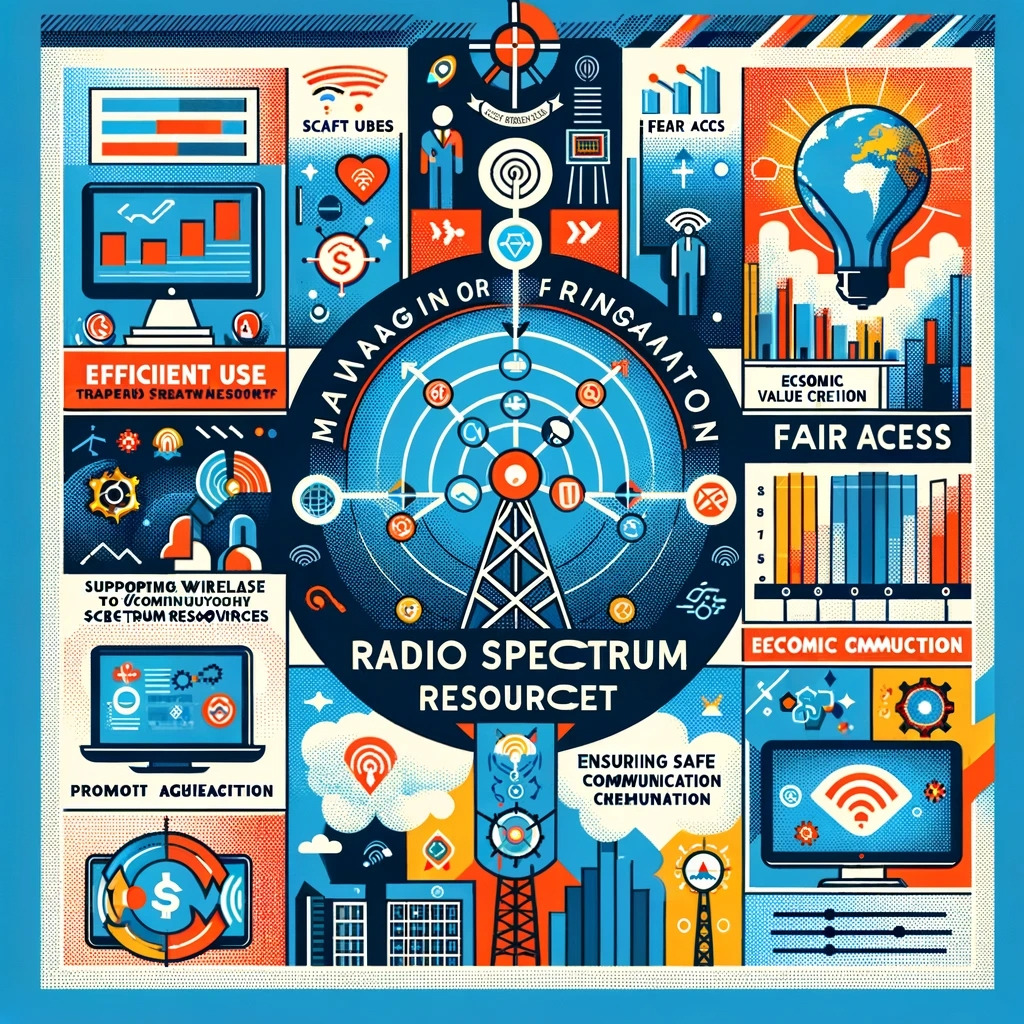 DALL·E 2024-03-08 23.59.25 - Create an infographic that visually explains the reasons for managing radio spectrum resources. The infographic should include icons and symbols repre.jpg