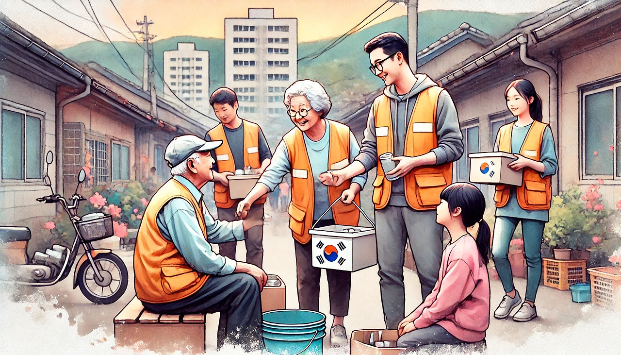 은퇴 후의 삶-1_0013_DALL·E 2024-08-06 17.53.09 - An elderly person engaging in a community service activity in a Korean neigh.jpg