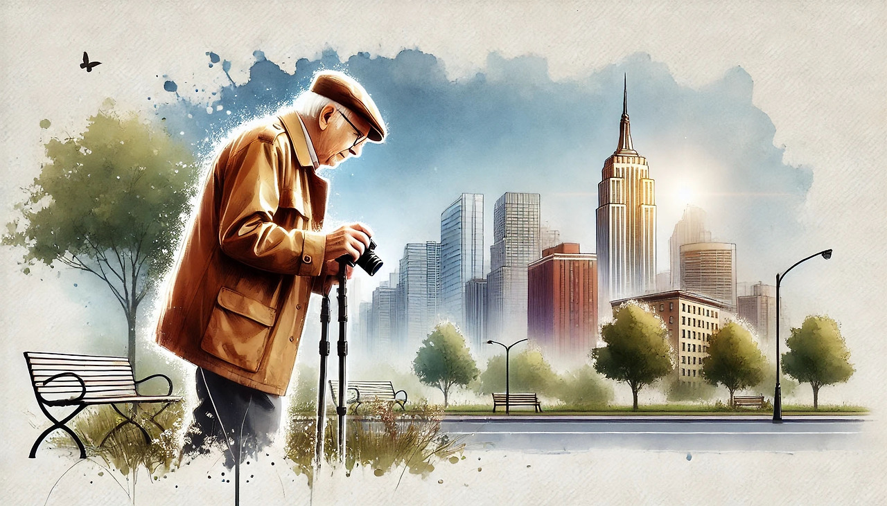 평생학습-1_0007_DALL·E 2024-08-06 14.22.55 - A realistic watercolor-style image of an elderly person exploring a new city or.jpg