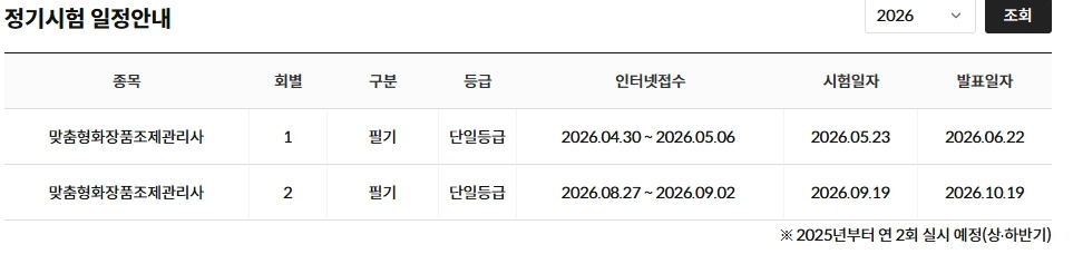 맞춤형화장품조제관리사 2026년 시험 일정.jpg