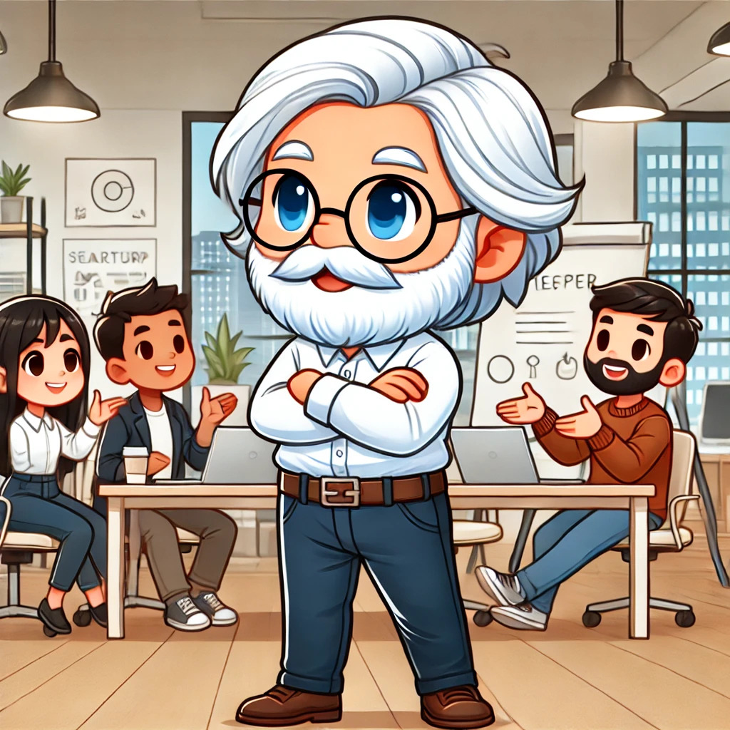 수정됨_DALL·E 2024-06-22 18.27.48 - A cute, cartoon-style parody image inspired by a scene from the movie 'The Intern'. The image should feature a distinguished senior professional with .jpg