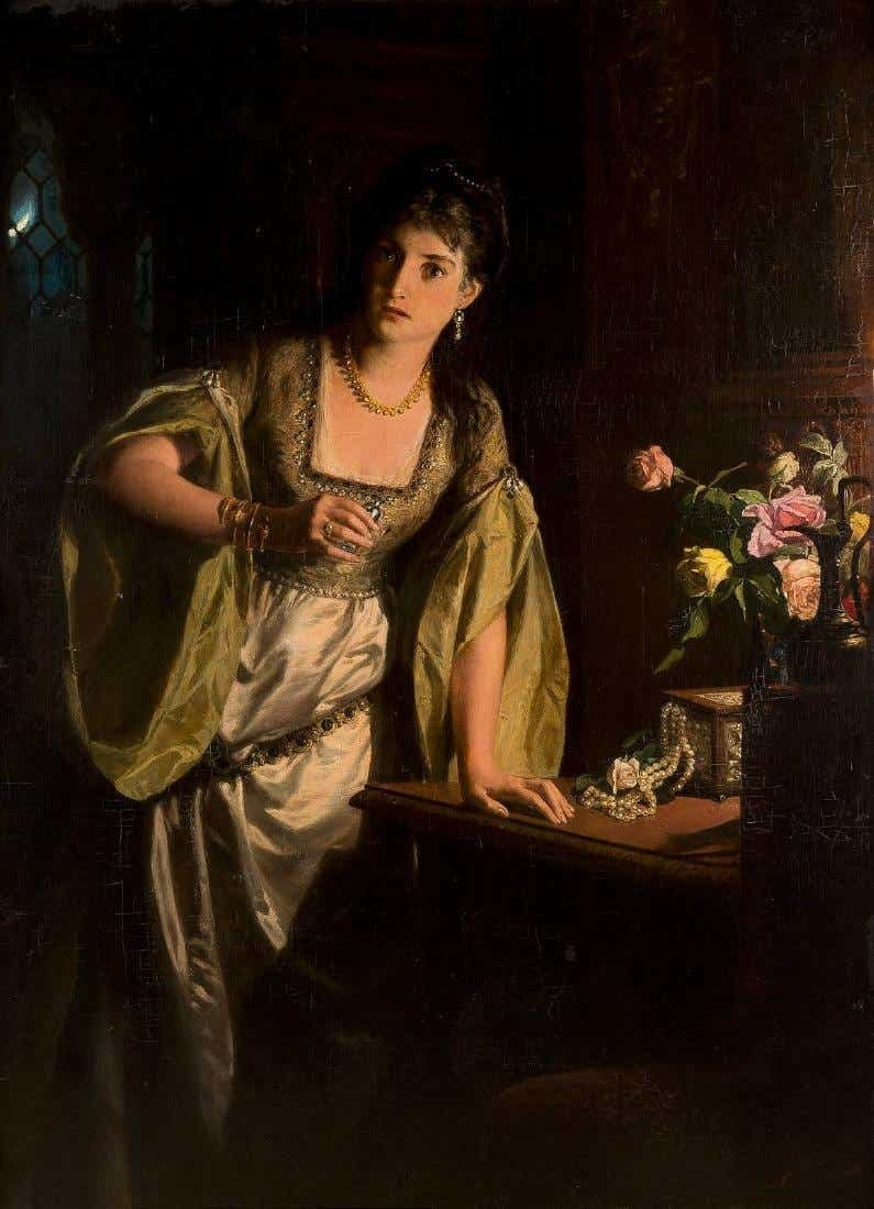 독을 마시기 직전의 줄리엣 알베르트 차우취 Albert_Tschautsch(1843-1922)_-_Shakespeares_Julia_kurz_vor_der_Einnahme_des_Giftes.jpg