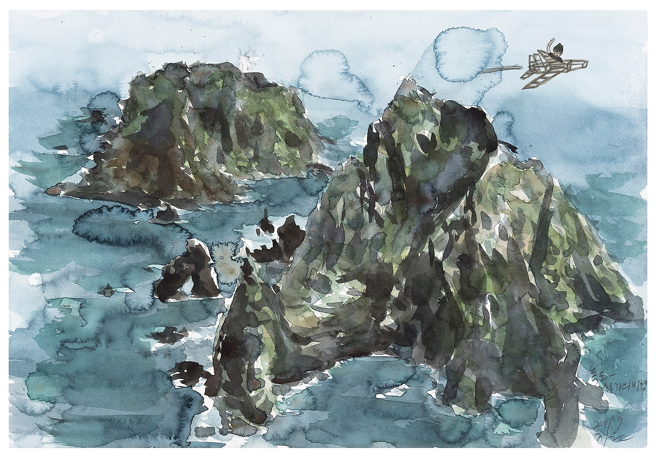 김지원, 독도 Dokdo, pencil, gouache on paper, 38.5x55cm, 2019.jpg
