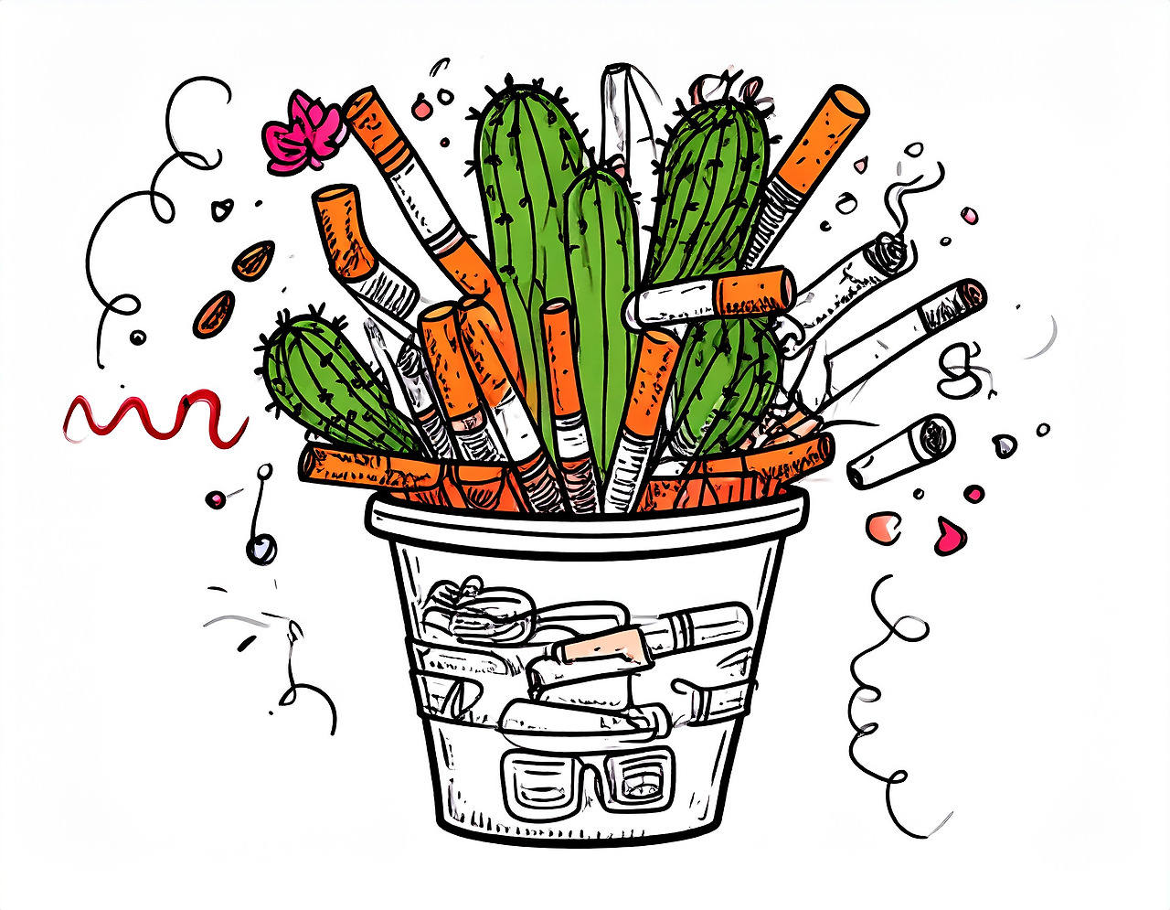 Firefly A plastic cup is piled high with cigarette butts, forming a large cactus-like structure. 469.jpg