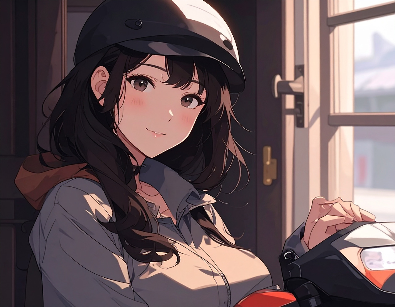 Firefly__A Korean female delivery woman in her 20s stands in front of a door with her helmet  139135 (1).jpg